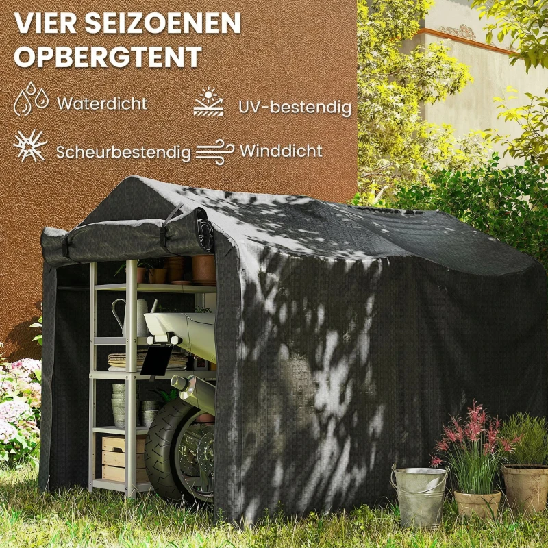 Outsunny Garagen tent, waterdichte tentgarage met deur, UV-bestendig 220 x 157 x 165 cm Zwart(m-4)