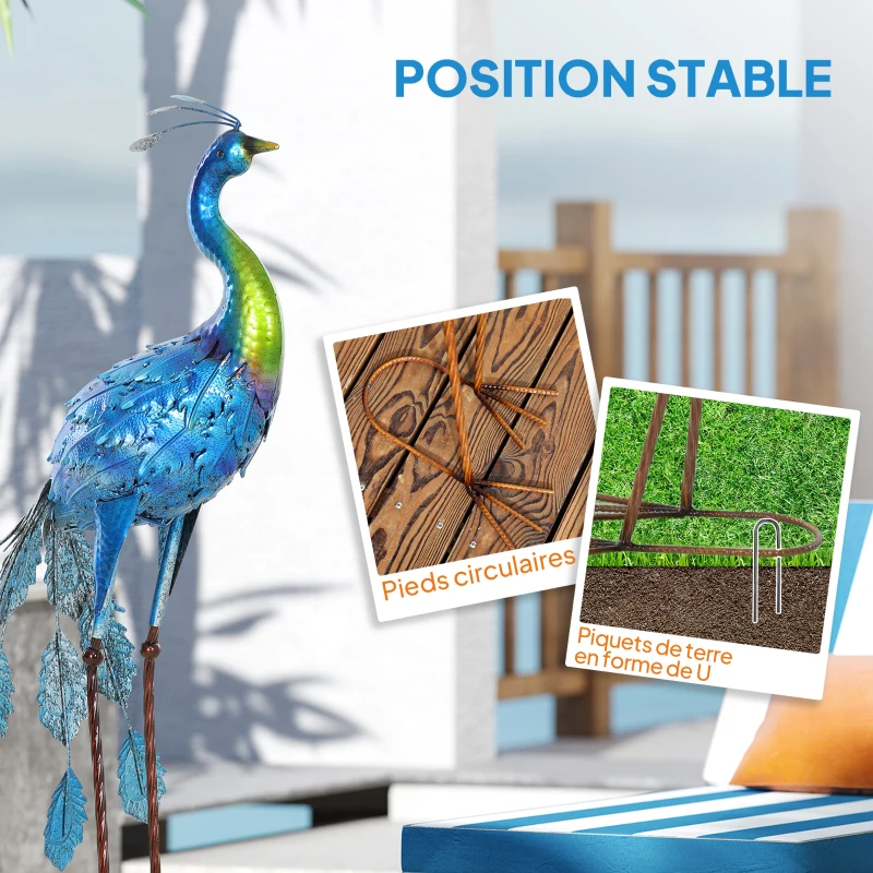Outsunny Garden peacock statue outdoor garden decoration in metal weather-resistant 40 x 43 x 83 cm multicolor