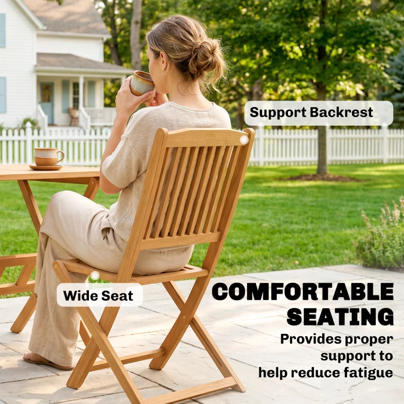 Outsunny Ensemble de jardin en bois FSC 5 pièces pliable Table avec 4 chaises pliantes Design à lames