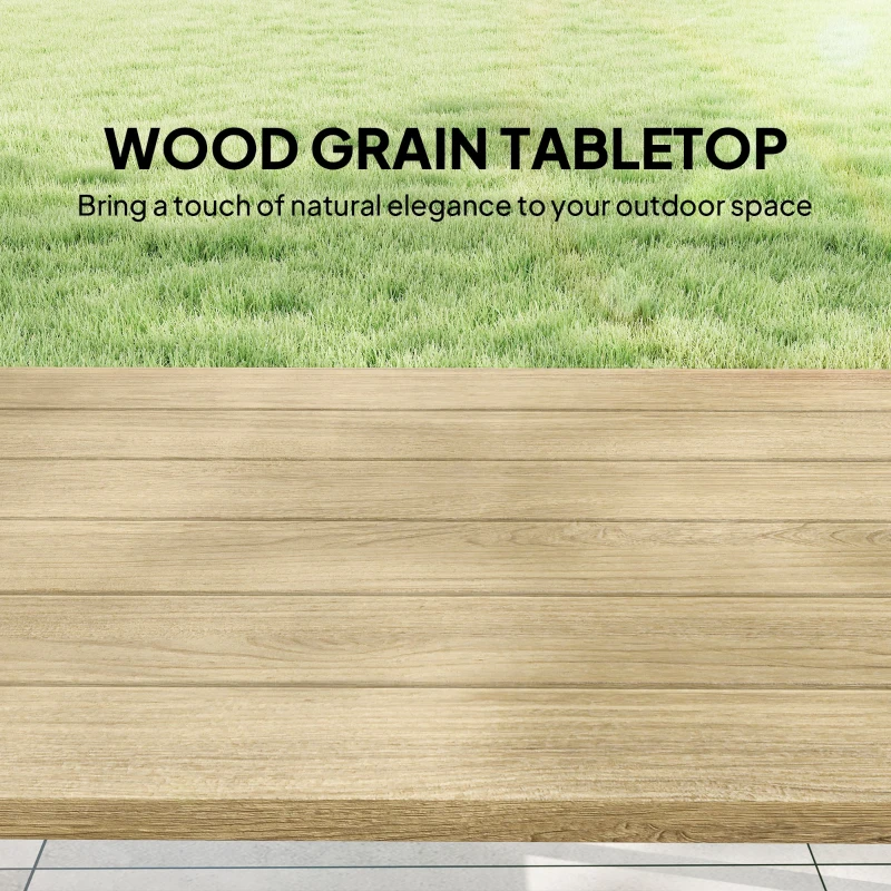 Outsunny Stolik zewnętrzny, prostokątny metalowy stolik pomocniczy z blatem imitującym drewno, 100 x 55 cm, brązowy