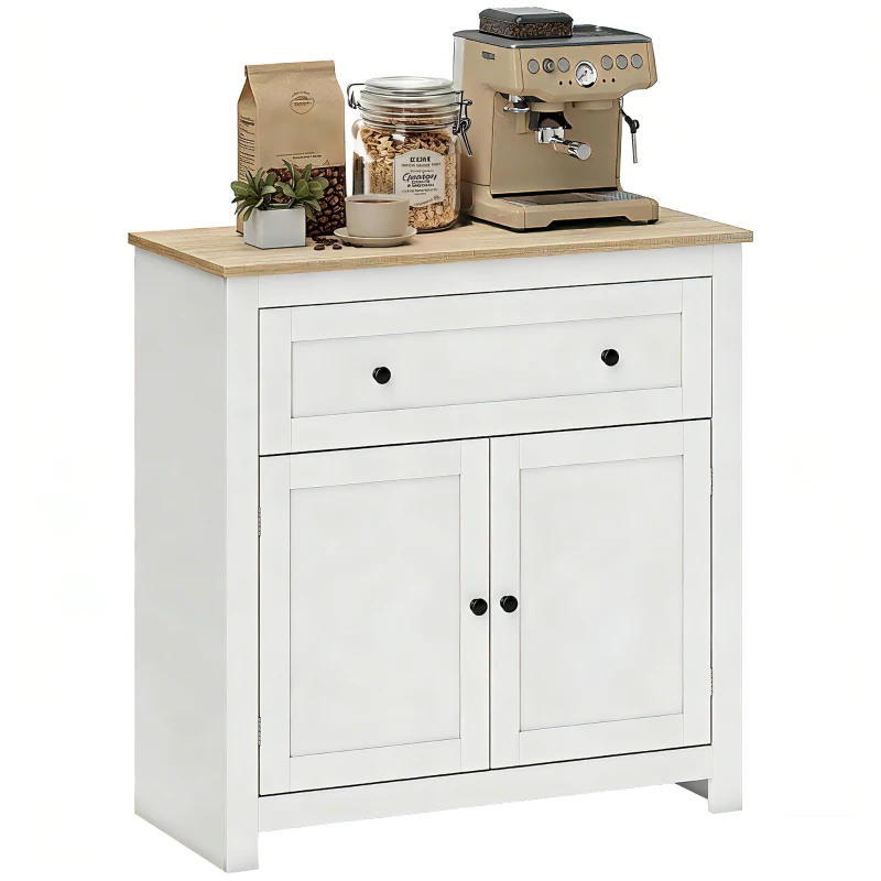 HOMCOM Sideboard Storage Cabinet, Modern Kitchen Cupboard with Adjustable Shelf, Drawer and Double Doors, Cream White