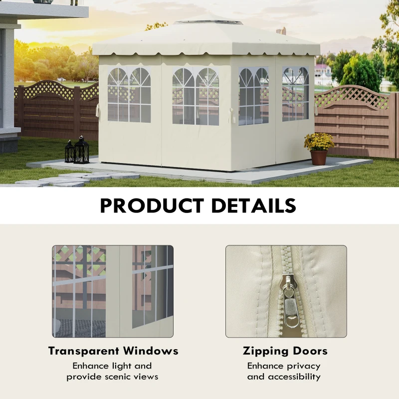 Outsunny Ściany boczne do pawilonu, 4 panele boczne do ogrodowego pawilonu, z zamkiem błyskawicznym, 3 x 3 m, kremowobiałe