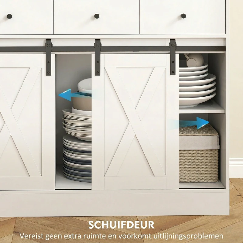 HOMCOM Keukenkast met Planken, Kasten, Lades en Werkruimte, Landelijke Sfeer, Verstelbare Planken, Hout, Wit(m-7)