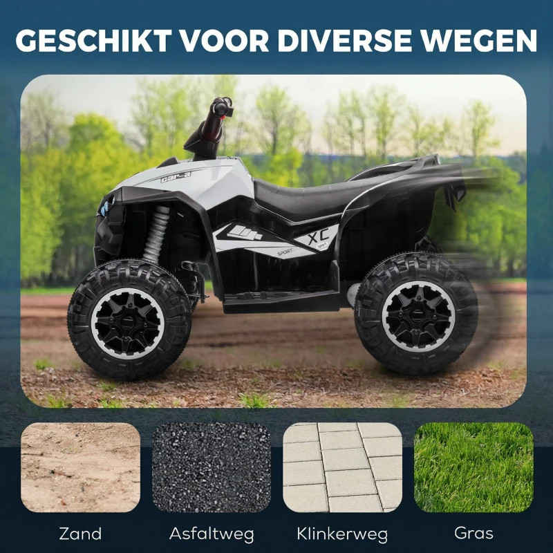 HOMCOM Elektrisch Kinderquad, LED-Koplampen, MP3-Speler, Schokdempers, Ergonomische Zit, wit+zwart(m-8)