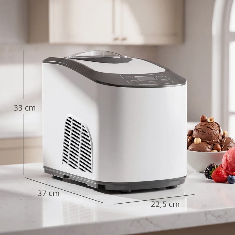 HOMCOM Eismaschine ohne Vorfrieren mit eingebautem Kompressor, 1,5L, Weiß