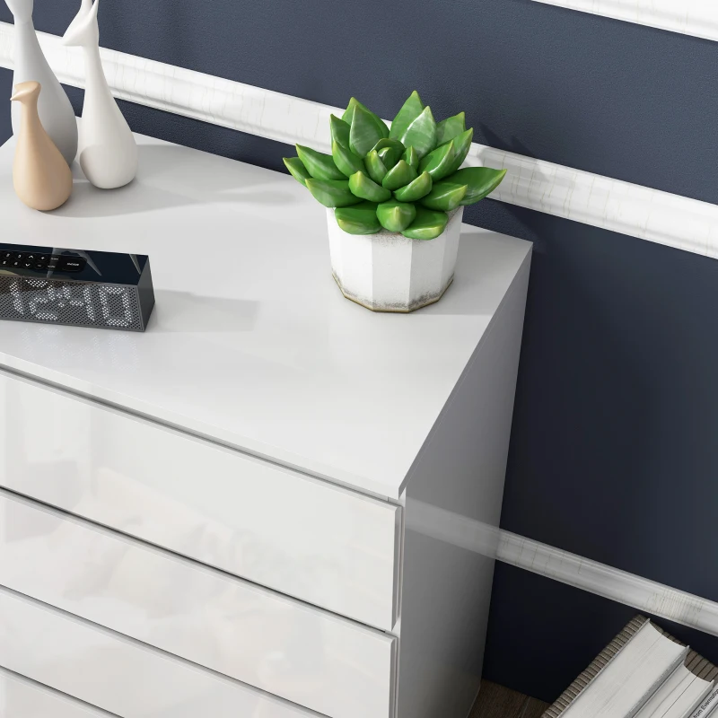 HOMCOM 5-Drawer Modern Dresser, High Gloss Storage Drawer Unit for Bedroom, White