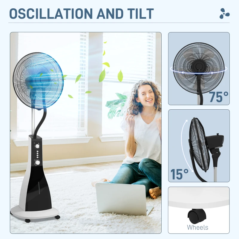 HOMCOM Wentylator z nawilżaczem 2 w 1, 3 prędkości, funkcja timera, zbiornik 3 L, 44,5 x 38,5 x 120cm, Czarny