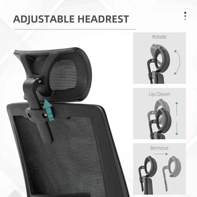 Vinsetto Fotel Biurowy Obrotowy, Regulowany, z Podparciem Głowy, 60 x 61 x 121,5 cm, Czarny