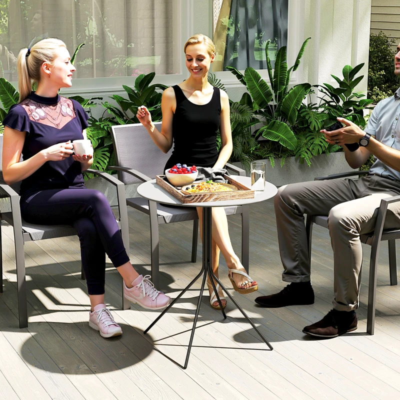 Outsunny Round Garden Table Ø 60 cm, Steel Frame Patio Table for Indoor & Outdoor, Dark Gray