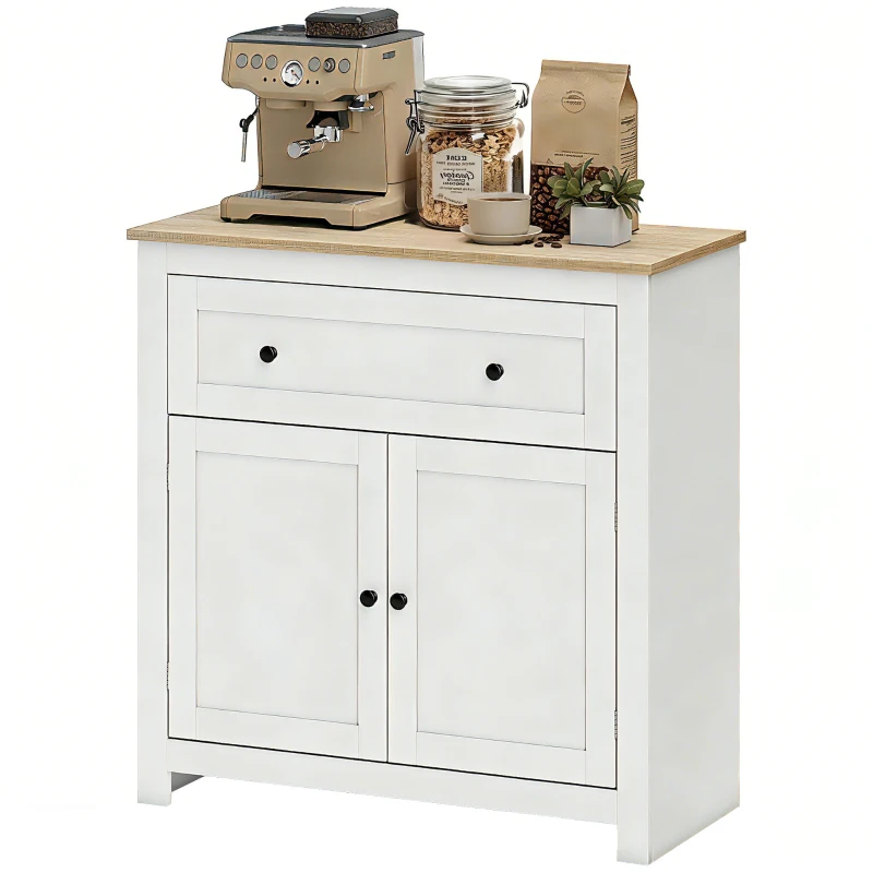 HOMCOM Sideboard Storage Cabinet, Modern Kitchen Cupboard with Adjustable Shelf, Drawer and Double Doors, Cream White