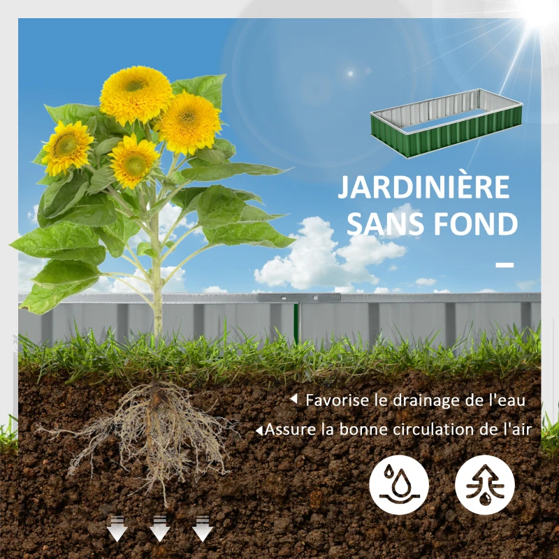 Outsunny Modular Garden Raised Bed, Tool-Free Assembly, Gloves Included 174 x 90 x 30 cm Galvanized Steel, Green
