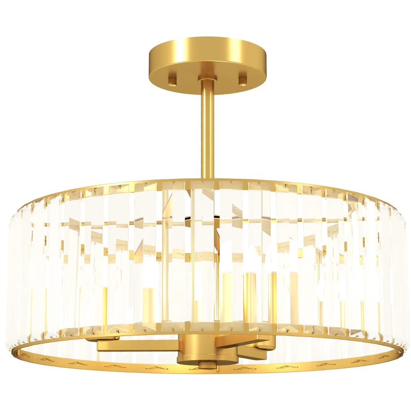HOMCOM Crystal Ceiling Light Fixture, Semi Flush Mount Modern Crystal Chandelier Ceiling Light for Living Room, Bedroom, Hallway,  Dining Room, E14 Base 3-Lights, Gold Tone