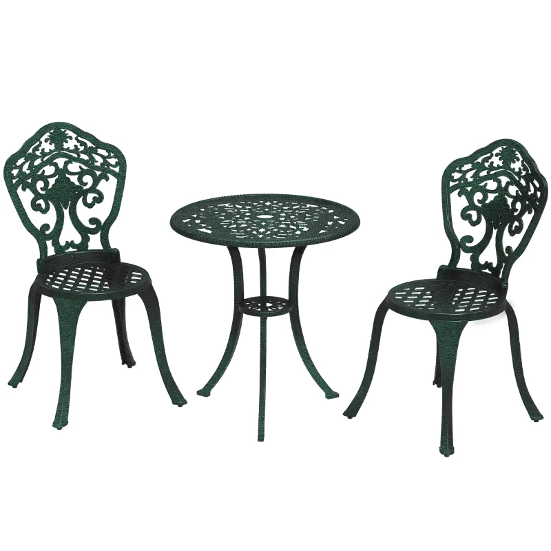 Outsunny 3-piece aluminum bistro garden set 2 chairs + round wrought-iron effect table