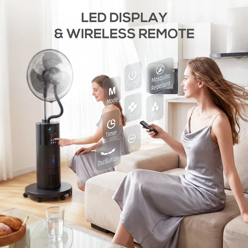 HOMCOM 4-w-1 Wentylator stojący z chłodzeniem wodnym, oczyszczacz powietrza, ochrona przed komarami, 9-godzinny timer, 3 tryby, pilot, czarny