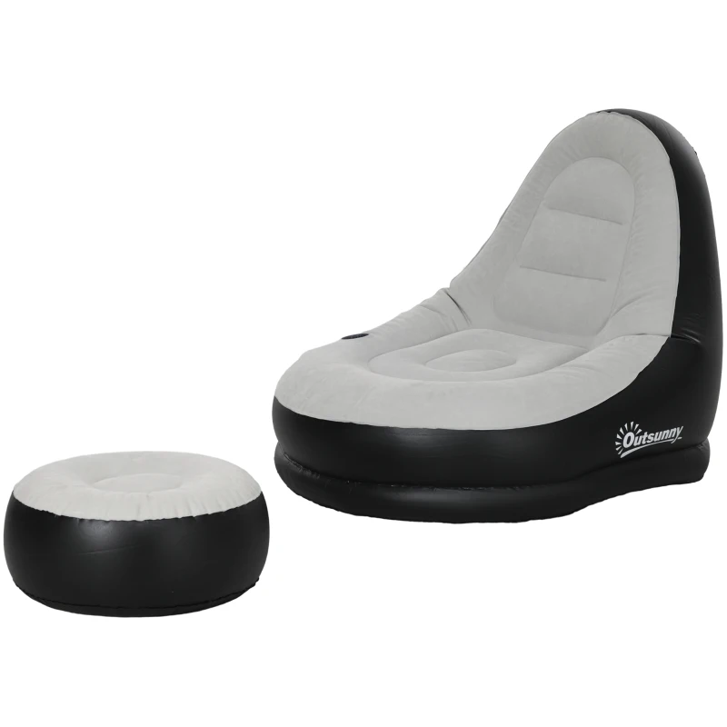 Outsunny Inflatable Tub Chair and Footstool, Grey