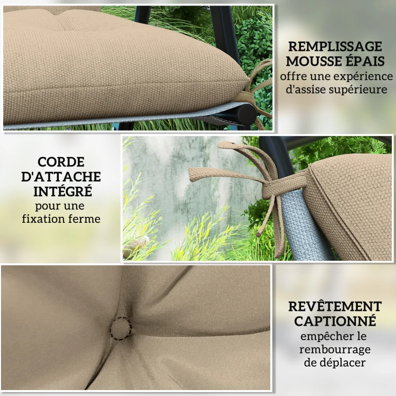 Outsunny Set of 2 Outdoor Chair Cushions, Chair Pads with Ties, Garden Cushions 98 x 50 x 8 cm Beige
