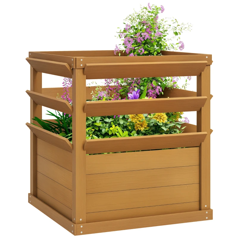Outsunny Planter with trellis, open-bottom raised garden bed, wooden flower box 65 x 65 x 73 cm, light brown