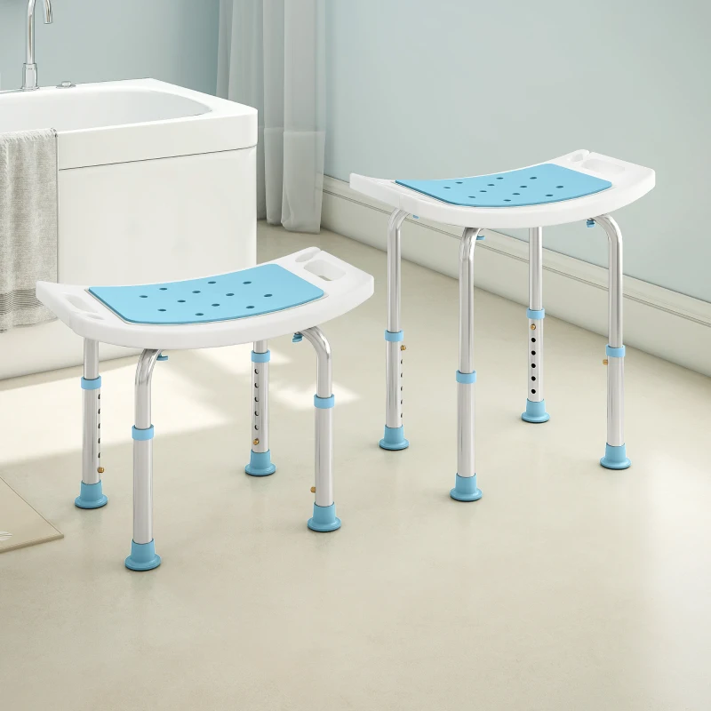 HOMCOM Shower Chair, Adjustable Height Shower Stool with Aluminium Frame and Non-Slip Feet, Bathtub Stool Seat with Padded Seat for Elderly Disabled Handicap, Turquoise