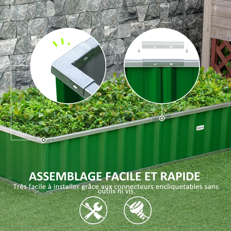 Outsunny Modular Garden Raised Bed, Tool-Free Assembly, Gloves Included 174 x 90 x 30 cm Galvanized Steel, Green