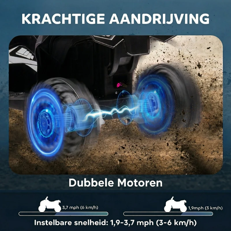 HOMCOM Elektrisch Kinderquad, LED-Koplampen, MP3-Speler, Schokdempers, Ergonomische Zit, wit+zwart(m-7)