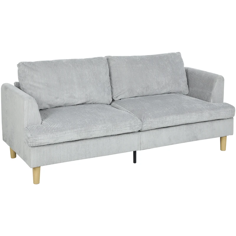 HOMCOM Sofa 3-osobowa, kanapa z podłokietnikami, tapicerowana sztruksowa sofa do salonu jasnoszara