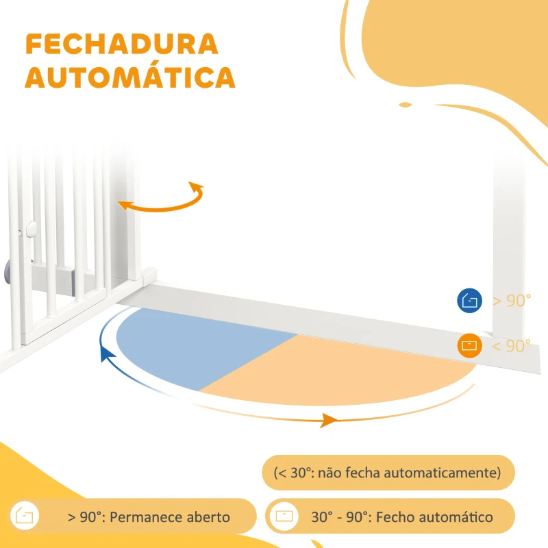PawHut Barreira de Segurança para Cães 74-100 cm com Extensão Montagem a Pressão e Duplo Bloqueio para Porta Escada Branco