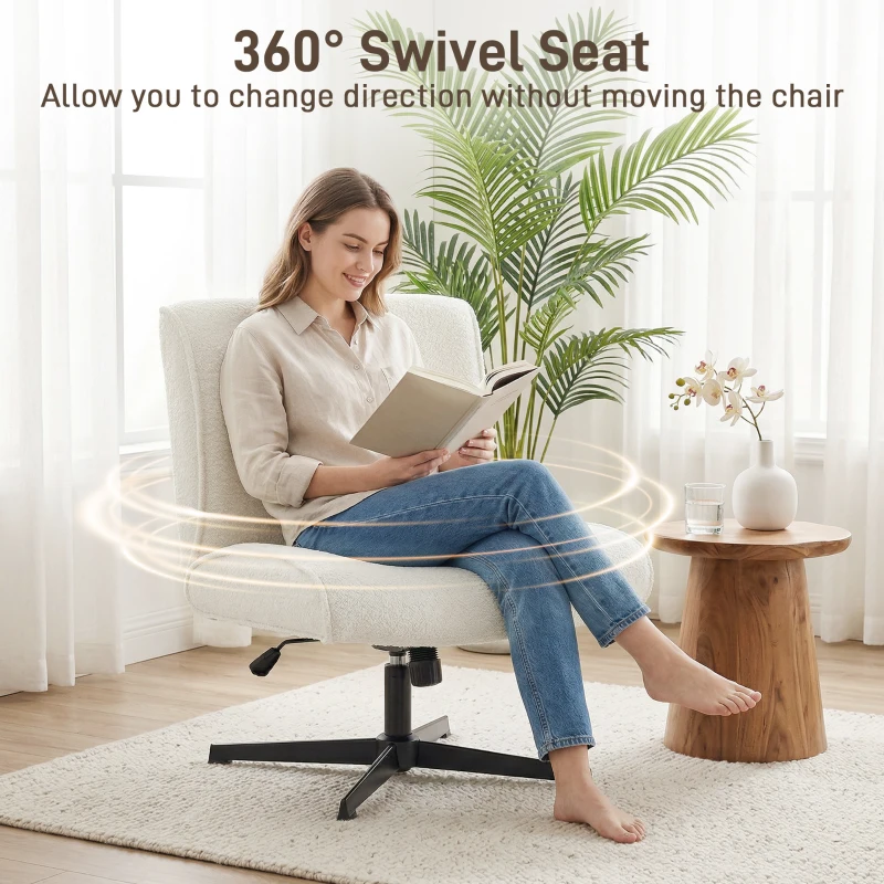 HOMCOM Draaibare Accentstoel, Fluwelen Gestoffeerde Loungestoel met Hoogteverstelling voor Woonkamer, Kantoor, Crèmewit