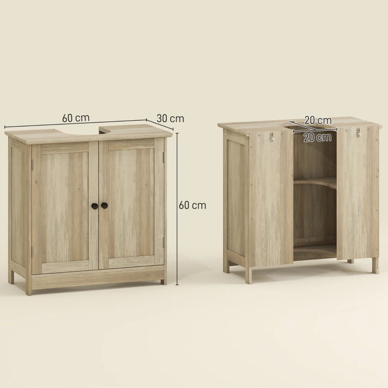 HOMCOM Unterschrank für Waschbecken, Badezimmerschrank mit 2 Türen, verstellbares Fach, feuchtigkeitsbeständig, 60 x 30 x 60 cm, Grau