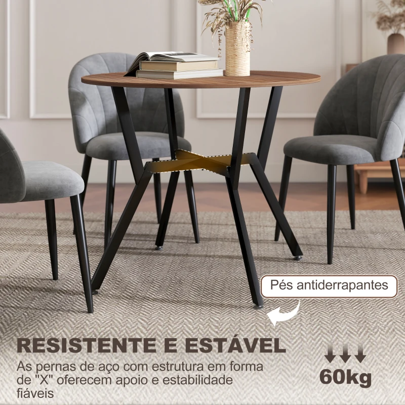 HOMCOM Mesa de Cozinha Redonda Mesa de Jantar Estilo Industrial com Bancada de Madeira e Estrutura de Aço Ø90x76 cm Marrom e Preto