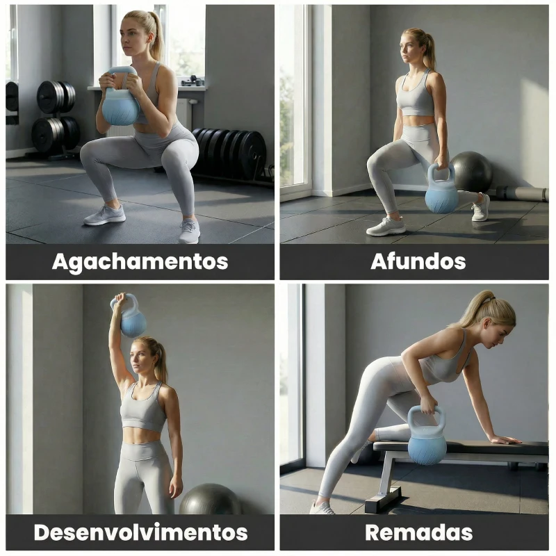 SPORTNOW Kettlebell 10 kg com Areia Metálica e Pega Antiderrapante para Treino 24x24x32 cm Azul Claro