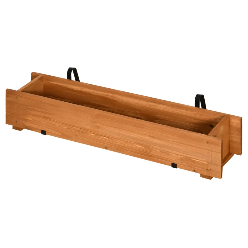 Outsunny Rectangular Wooden Planter Square Garden Hanging Planter with 2 Hooks 91 x 18 x 16.5 cm Brown