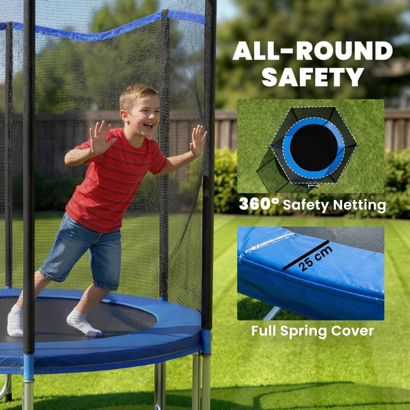 SPORTNOW Trambulină Elastică pentru Adulți Ø244cm, Covor Elastic pentru Adulți cu Plasă de Protecție, Scară cu 2 Trepte, Protecție pentru Arcuri, Structură din Oțel, Capacitate 100kg, Albastru