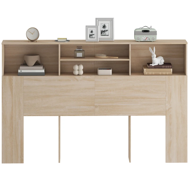 HOMCOM Testiera autoportante con ripiani, accessorio letto e 4 scomparti aperti, 160x20,2x108,2 cm, legno naturale