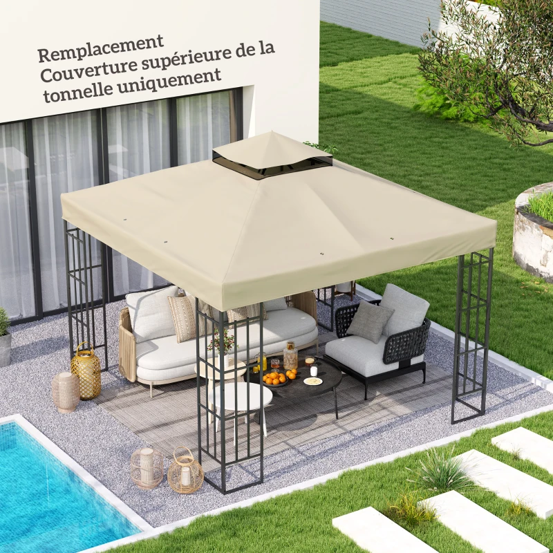 Outsunny 3 x 3 m Gazebo Canopy Replacement — 2-Tier, UPF30+, Drainage Holes, Cream