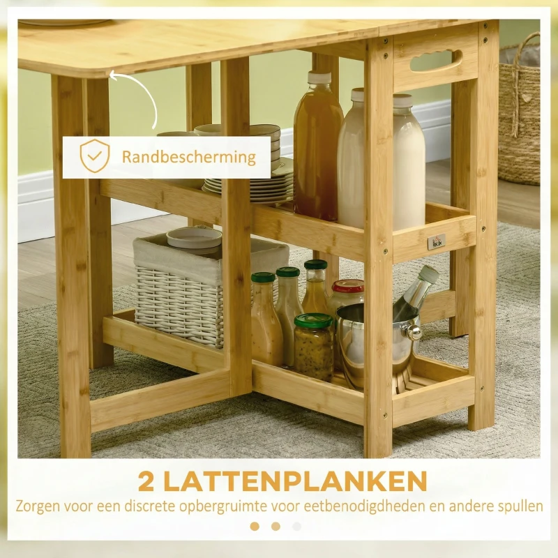 HOMCOM eettafel klaptafel met opbergvakken eetkamertafel keukentafel naturel hout(m-6)