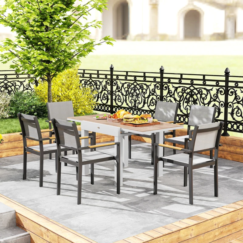Outsunny Extendable garden dining table for 6 people with rectangular top, aluminum frame, 60x80x75cm