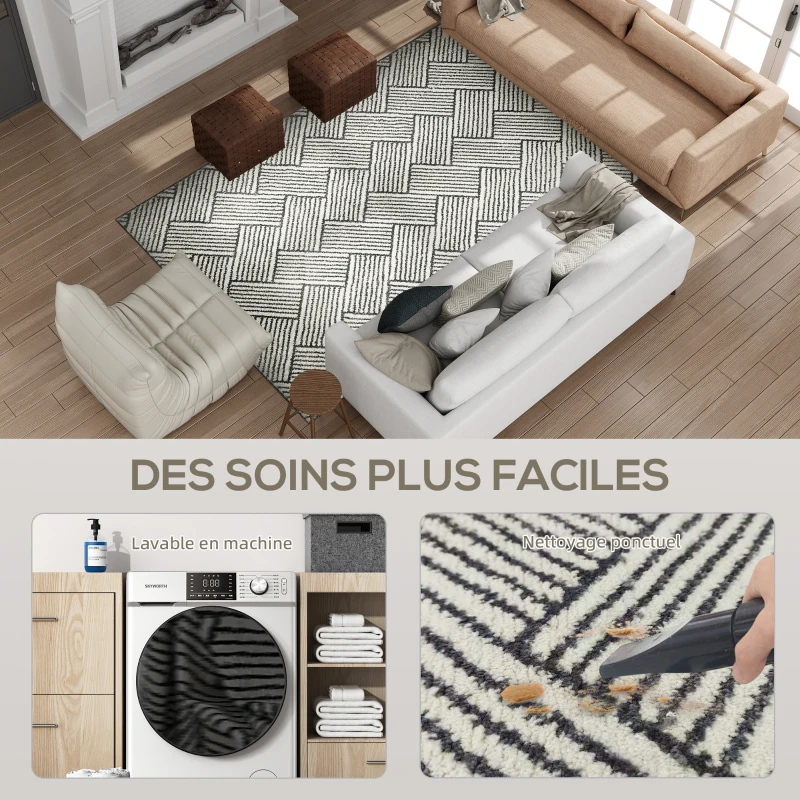 HOMCOM Living Room Rug 200 x 140 cm Low-Pile Machine Washable Hypoallergenic for Living Room, Bedroom, Office, Gray