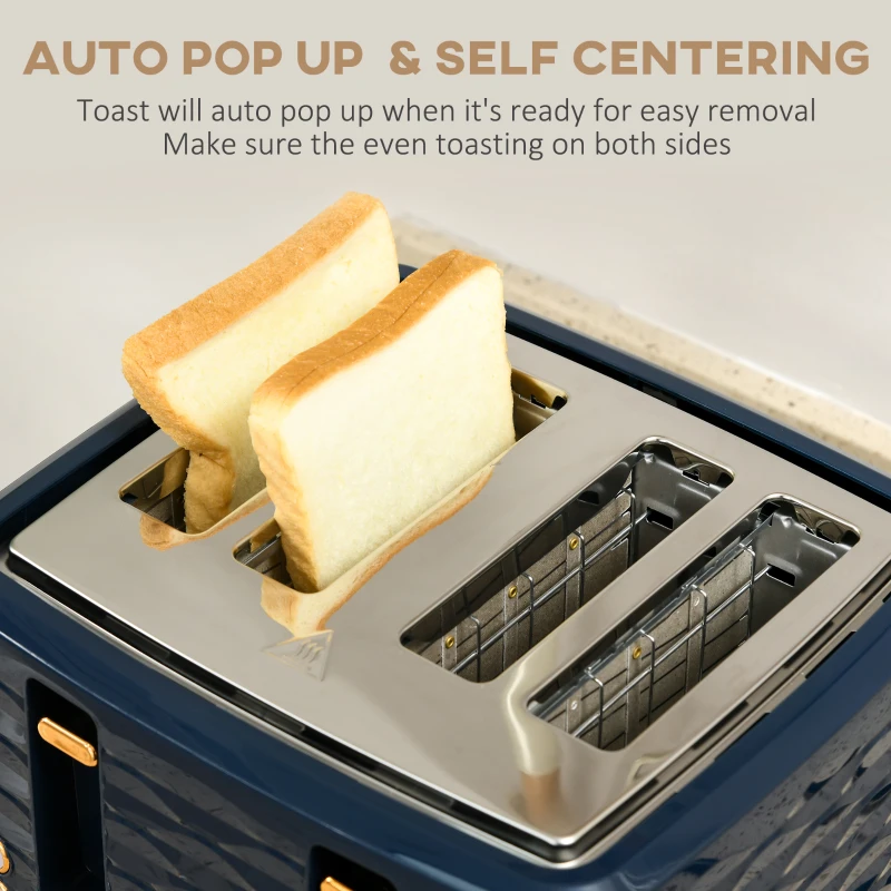 HOMCOM 2-w-1 Zestaw Toster i Czajnik, 7 stopni opiekania, Funkcje rozmrażania i podgrzewania, Niebieski