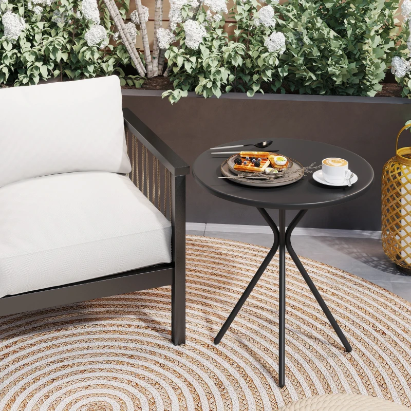 Outsunny Round Garden Table Ø 60 cm, Steel Frame Patio Table, 50 kg Load, Indoor & Outdoor, Black