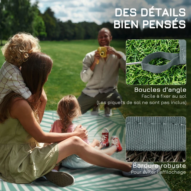 Outsunny Reversible Outdoor Garden Mat 365L x 274l cm Waterproof Leaf Pattern with Carry Bag, Green Cream