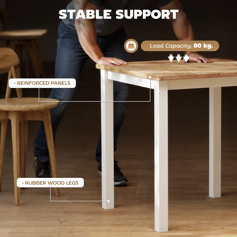 HOMCOM Stół z Drewna Kauczukowego dla do 4 Osób, Antypoślizgowe Podkładki, Drewno Naturalne