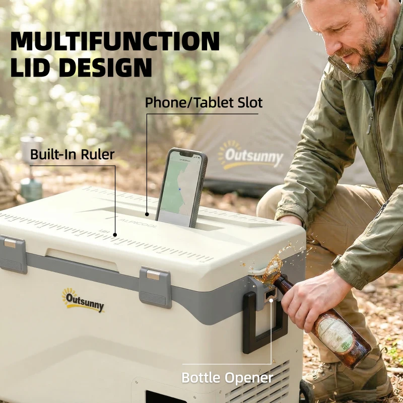 Outsunny 42.5L Compressor Car Fridge Freezer, Camping Refrigerator with App Control, 20℃-20℃