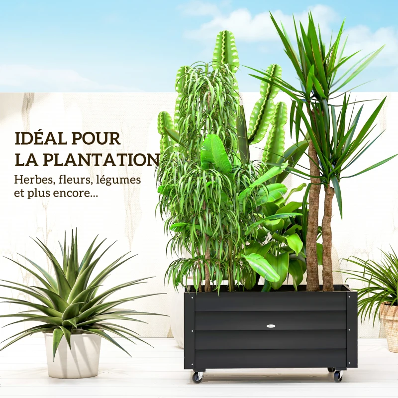 Outsunny Planter on casters - rectangular planter - irrigation inserts, drainage felt included - black