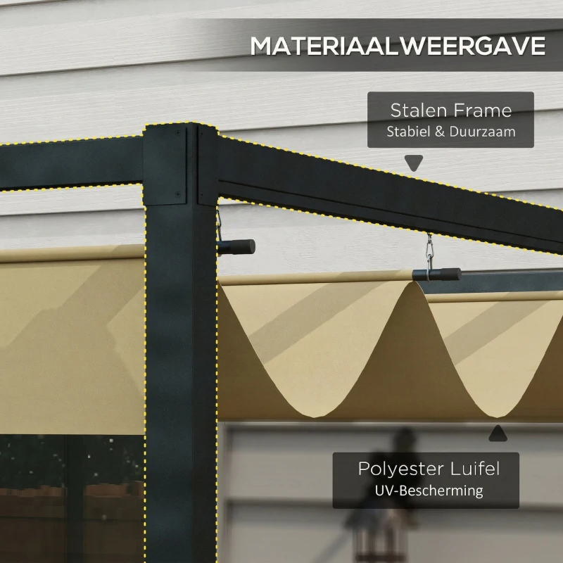 Outsunny Pergola, Robuuste Zonwering voor Tuin, Balkon, Terras, van Metaal en Kunststof, UV- en Waterafstotend, Khaki