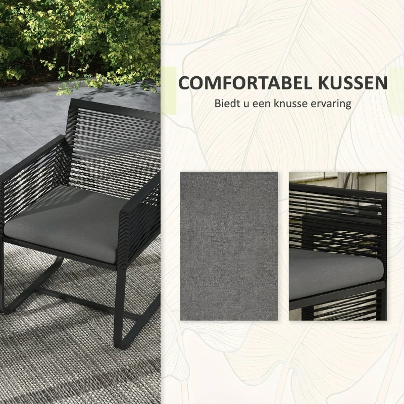Outsunny 3-delige Bistroset Balkonset Terrasset, weerbestendig, modern design, 53 cm x 57 cm x 77 cm, Zwart + Grijs