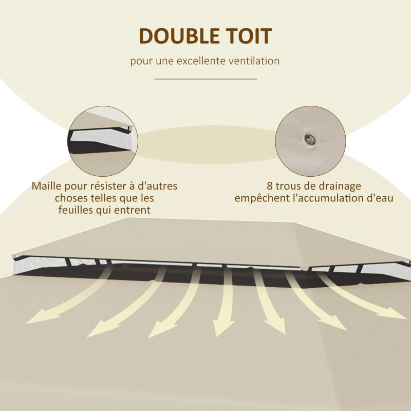 Outsunny Replacement Roof for Pavilion Gazebo Tent Replacement Top Garden Gazebo Polyester Fabric 4 x 3 m Beige