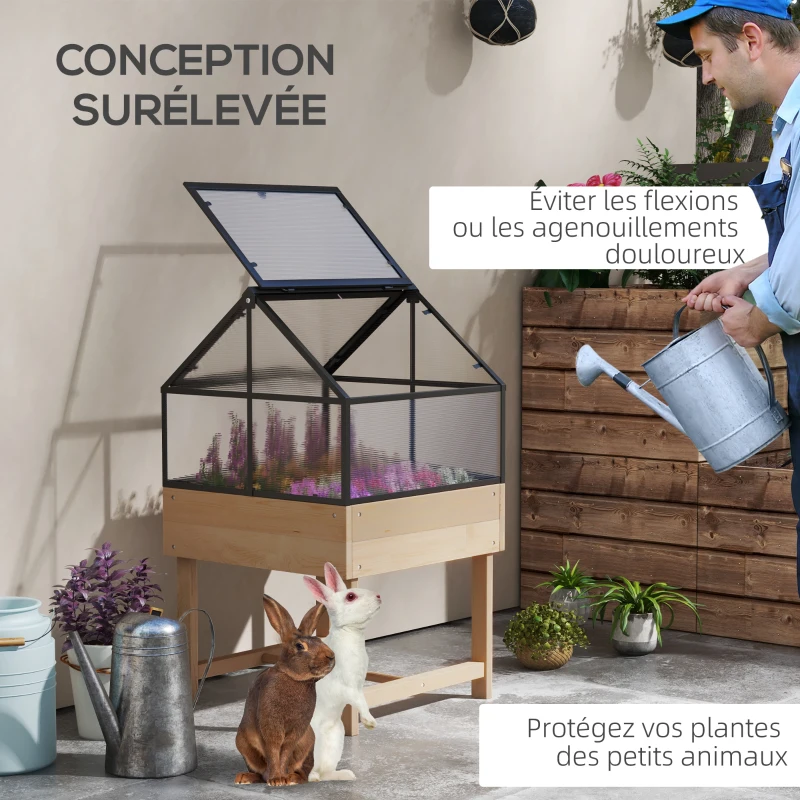 Outsunny Mini Greenhouse on Legs dim.  60L x 57l x 103H cm double opening roof Polycarbonate Panels, steel, treated Pine Wood