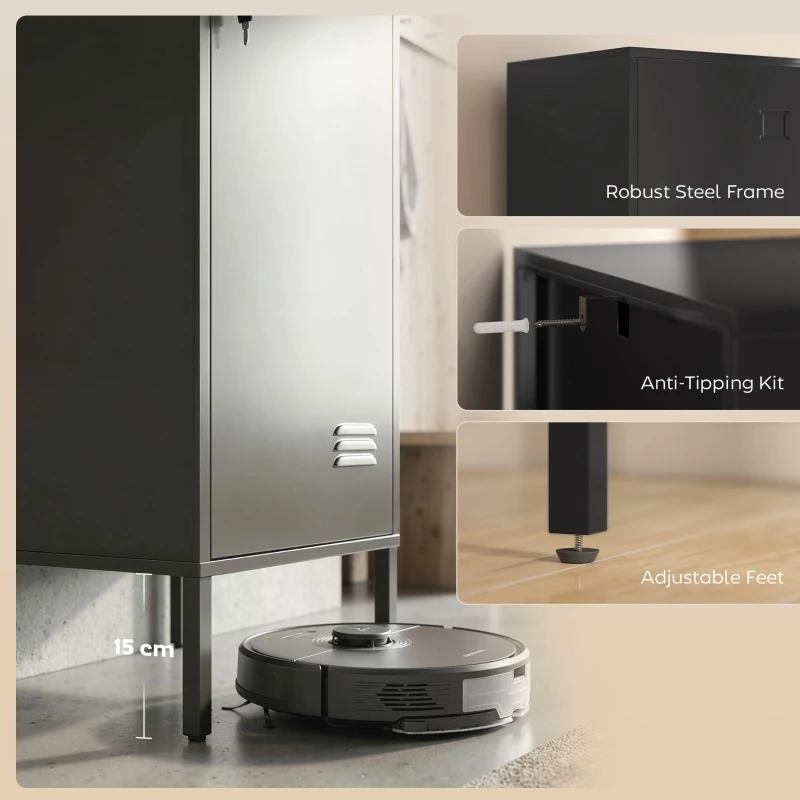 HOMCOM Metalowa szafka z zamykanymi drzwiami i drążkiem na ubrania, stalowa jednostka do domu lub biura, czarna