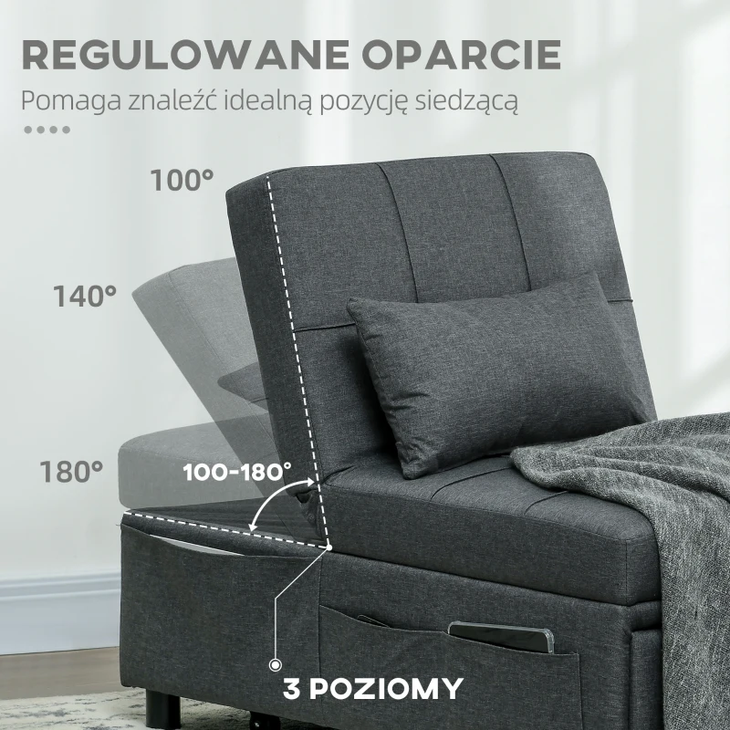 HOMCOM 4-w-1 wielofunkcyjna rozkładana sofa, składany fotel do spania z regulowanym oparciem i poduszką