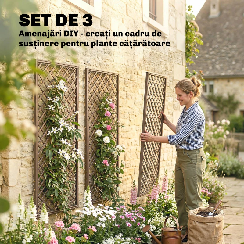 Outsunny Grilaj de Grădină, Pergolă cu Răchită de 8mm, Partea Superioară Plată, Finisaj Natural